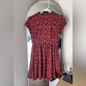 Red Patterned High Neck Dress